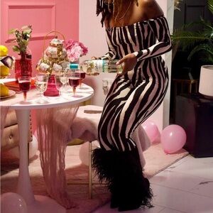 Zebra Print Off-Shoulder Jumpsuit
